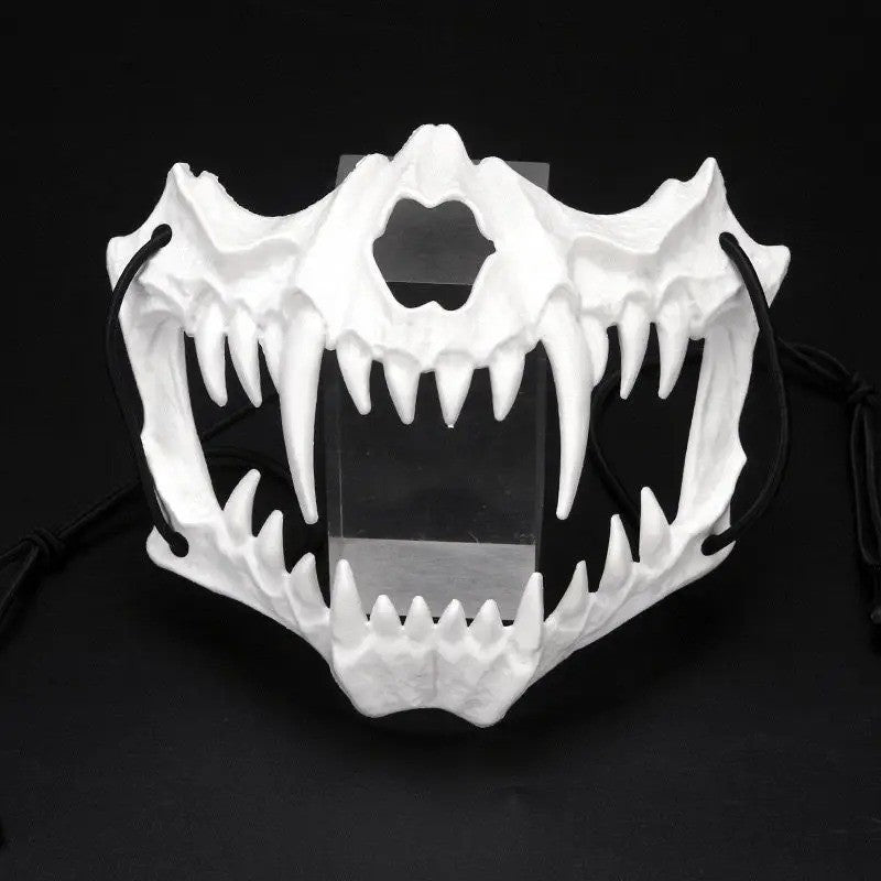 Halloween Skull Mask Long Teeth Demon Skeleton Half Face Cosplay Party Mask Scary Horror Wolf Dragon Tiger Costume Accessory