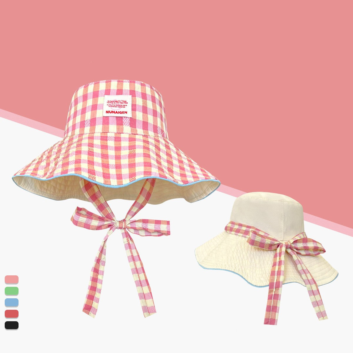 Plaid fisherman hat trendy seaside beach sunshade hat double-sided wearable plaid summer sunscreen hat
