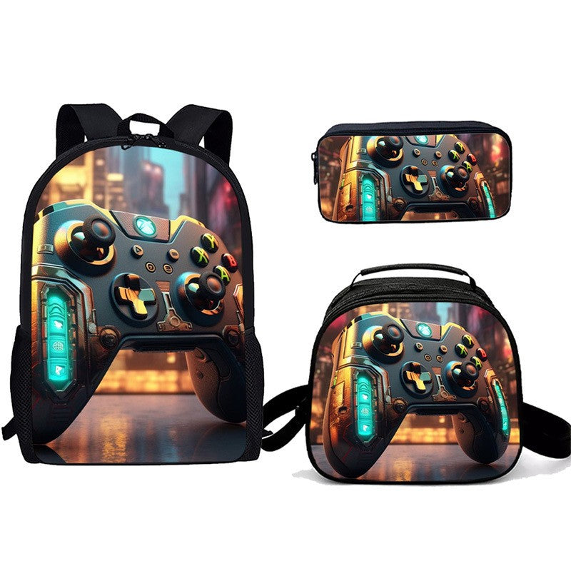 Desenho animado Popular console de jogos pad Impressão 3D 3pçs/Conjunto Mochilas Escolares de Estudante para Laptop Mochila Daypack Bolsa Transversal de Almoço Estojo de Lápis