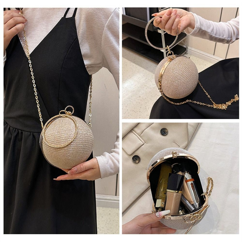 Fashion Circular Evening Bag Luxury Wedding Party Shoulder Bags Elegant Rhinestone Decorative Chain Banquet Clutch Handbags