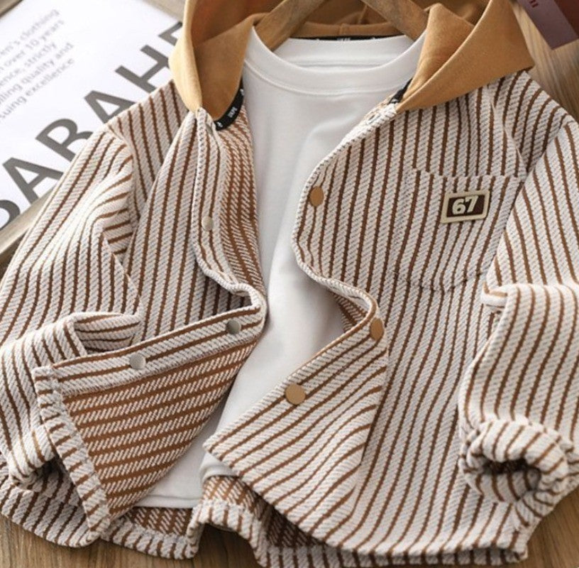 2025 Spring New Childrens 67 Striped Hooded Cardigan Sweatshirt