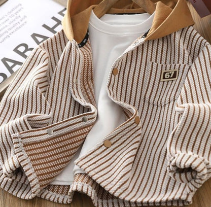 2025 Spring New Childrens 67 Striped Hooded Cardigan Sweatshirt