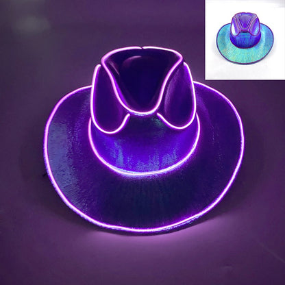Chapéu de Cowboy LED Sem Fio, Chapéu de Cowboy Luminoso, Chapéu de Cowgirl Rosa para Discoteca, Noivas, Acessórios para Shows, Boates e Festas a Fantasia