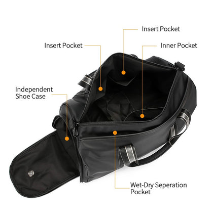 Men's Travel Bag with Wet Dry Separation Pocket Independent Shoe Case Large Capacity Gym Bag for Exercise Trip Motorbike Travel