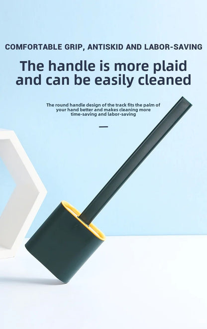 Toilet Brush Water Leak Proof With base Silicone Wc Flat Head Flexible Soft Bristles Brush with Quick Drying Holder Set