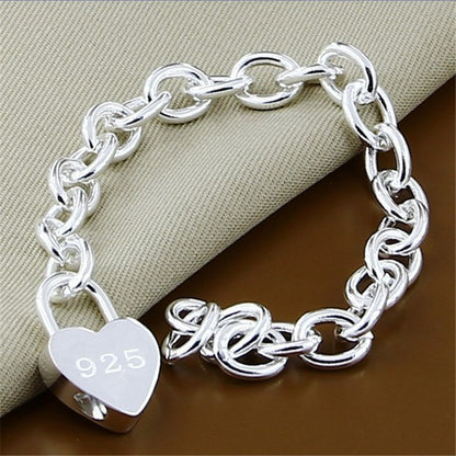 Pulseira Feminina 2023 Nova Moda Coração Cadeado Charm Bracelete Prata 925 Joia Fina Corrente Elo Y167