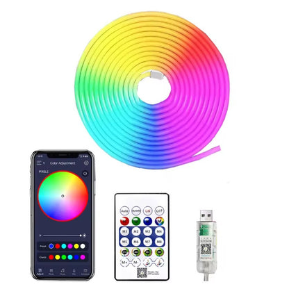 5V RGB Neon Strip Light 1M 2M 4M 5M USB Waterproof Flexible Ribbon Tape Neon Lights With Bluetooth Remote Control For Home Decor
