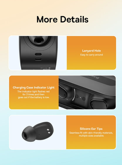 Baseus Bowie EZ10 Earphones Wireless Bluetooth 5.3 0.06' Low Latency TWS Headphone with Dual Microphones Headset HD Call Earbuds