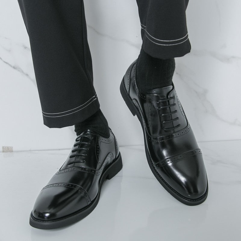 Men Oxford Shoes PU Solid Color Low Heel Classic Blok Carving Men Shoes Size 38-46