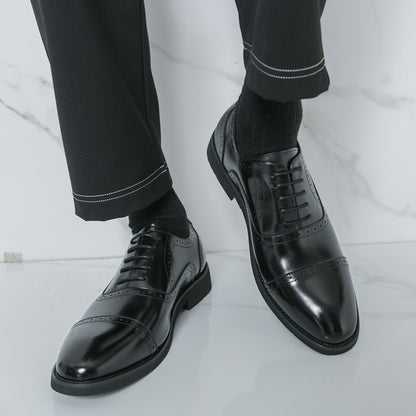 Men Oxford Shoes PU Solid Color Low Heel Classic Blok Carving Men Shoes Size 38-46