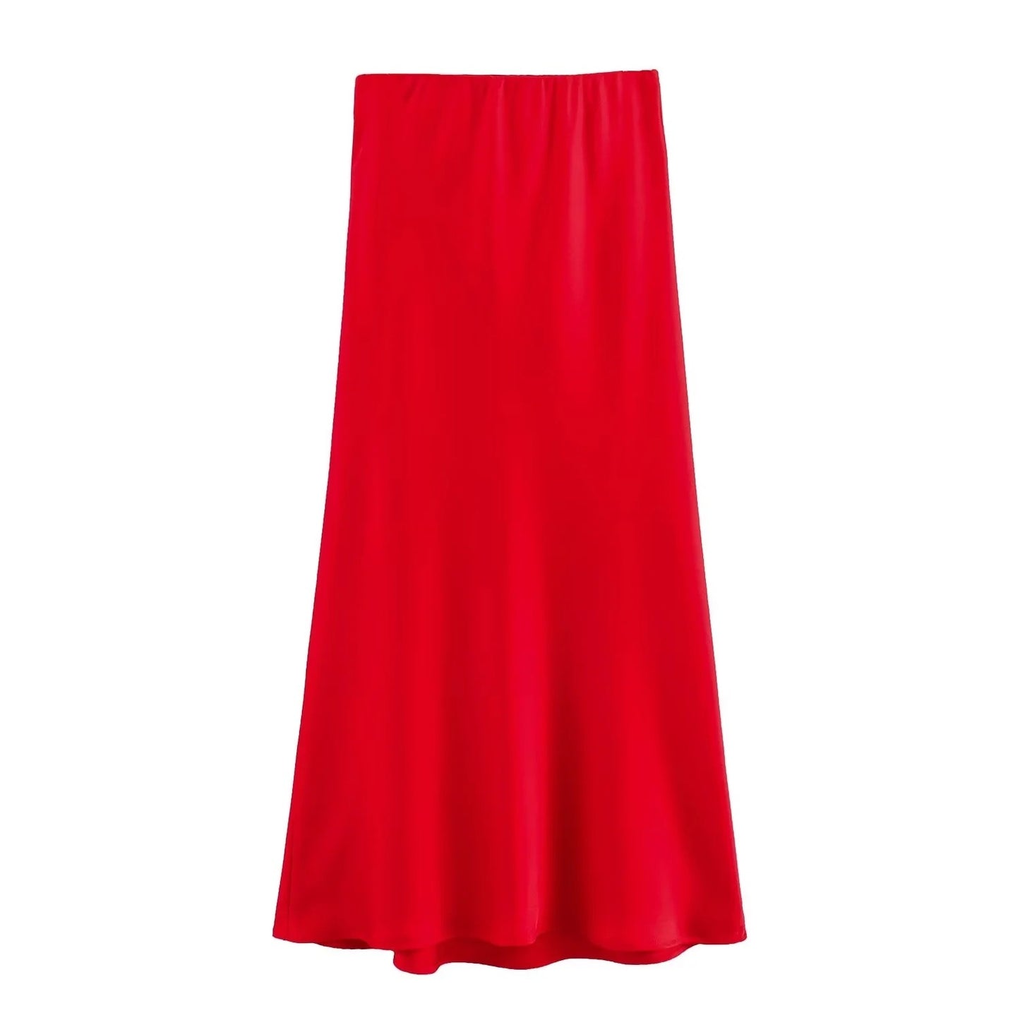 XNWMNZ Women's Fashion 2023 Flowing Satin Midi Skirt Women Vintage Elastic High