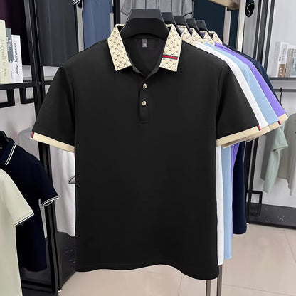 High quality men's short sleeve polo shirt summer light luxury business style comfort casual patchwork neckline fashion T-shirt