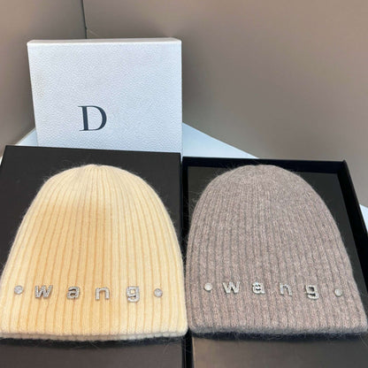 Simple Rabbit Hair Knitted Beanie for Women Outdoor Winter Warm Hat with Ear Flaps Basic Stretchable Skull Cap