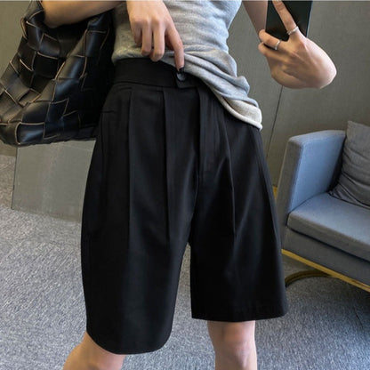 High Waist Wide Leg Suit Shorts for Women Spring Summer Button Straight Short Pants Office Lady Fashion Casual Womens Shorts