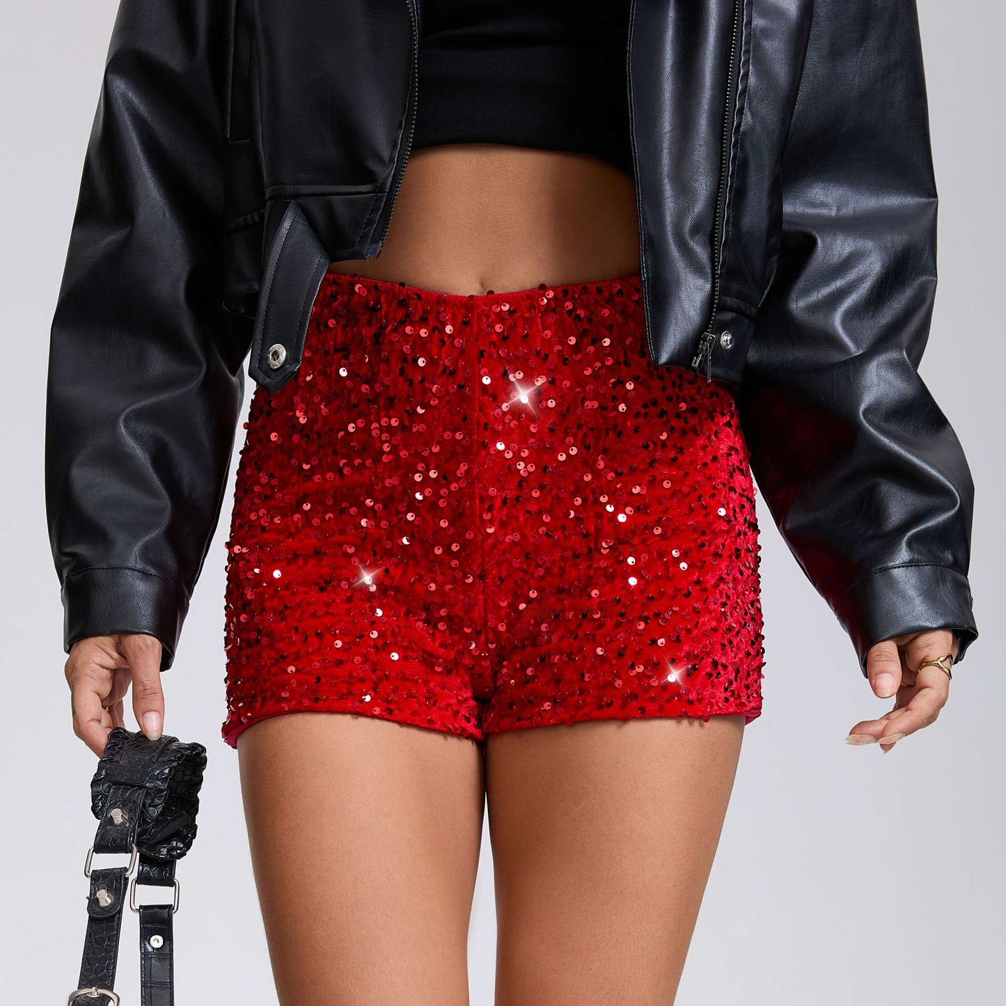 Anfilia Women Fashionable Shorts Leopard Print With Sequins High Waist Sexy & Club y2k Outfits Shorts For Women