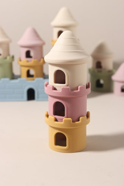 Conjunto de Brinquedos de Mordedor para Bebês com 8 Peças - Conjunto de Blocos de Construção de Castelo em Silicone, Acalma Gengivas Doloridas, Empilhador Sensorial Mastigável Livre de BPA