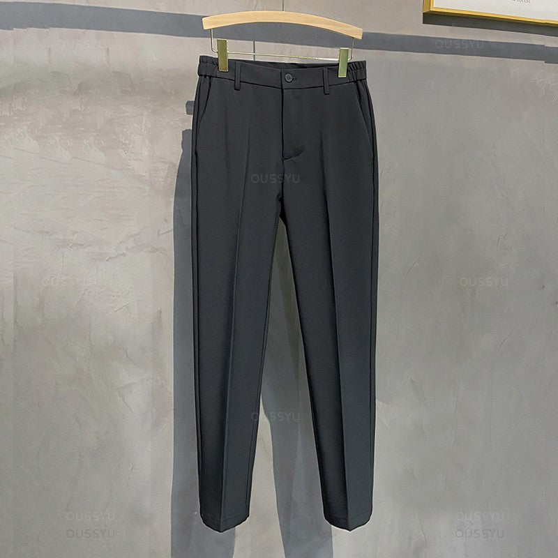 2025 Spring Summer Men's Casual Pants Suit Pant Slim Fit Work Elastic Waist Jogging Business Trousers Male Black Plus Size 40 42