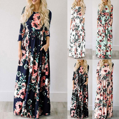 Women Summer Floral Print Maxi  2025 Loose White Boho Beach Dress Women Vintage