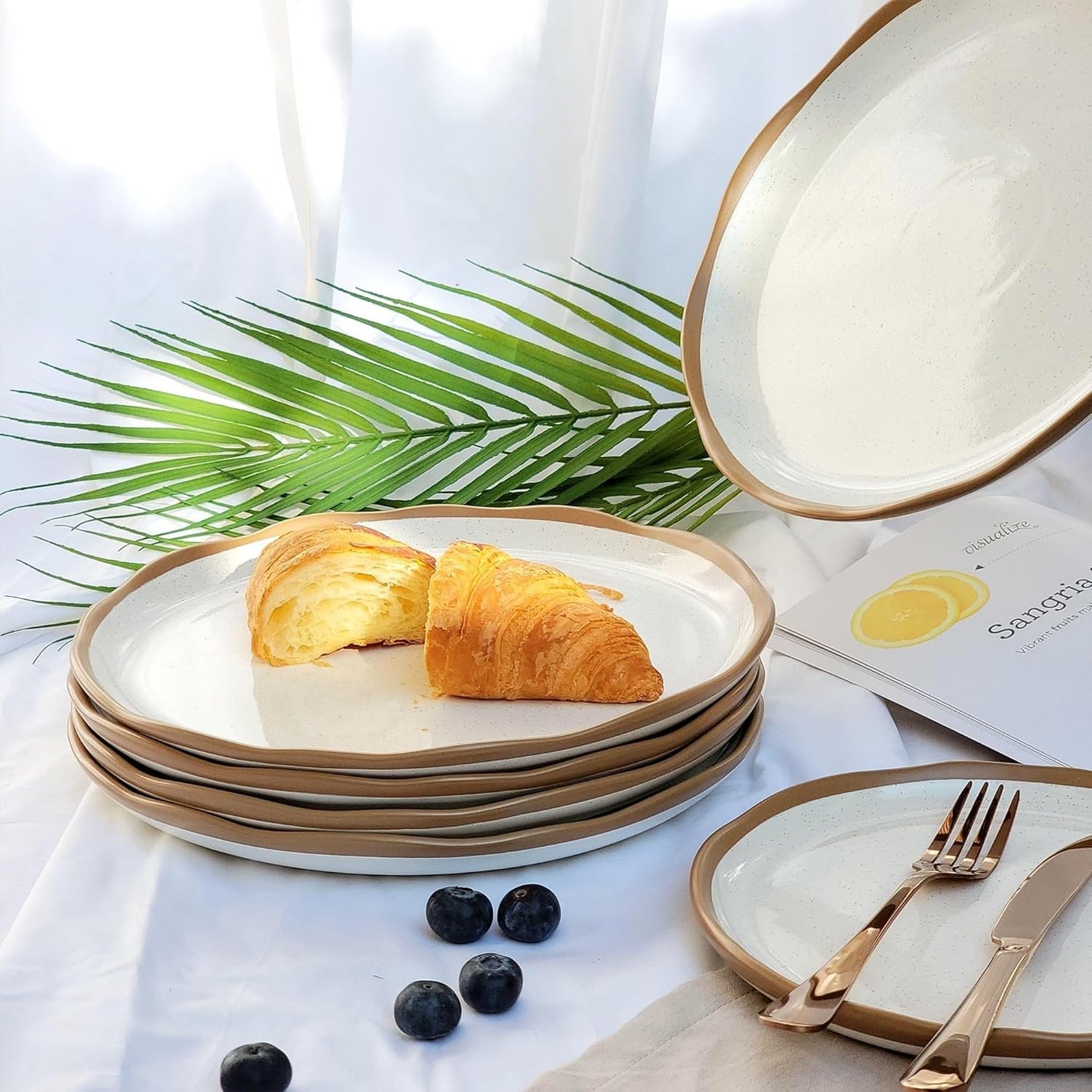 Plates and Bowls Set, 12 Pieces Farmhouse Ceramic Dinnerware Sets, Scratch Resistance, Dishwasher Microwave Safe, Vanilla White