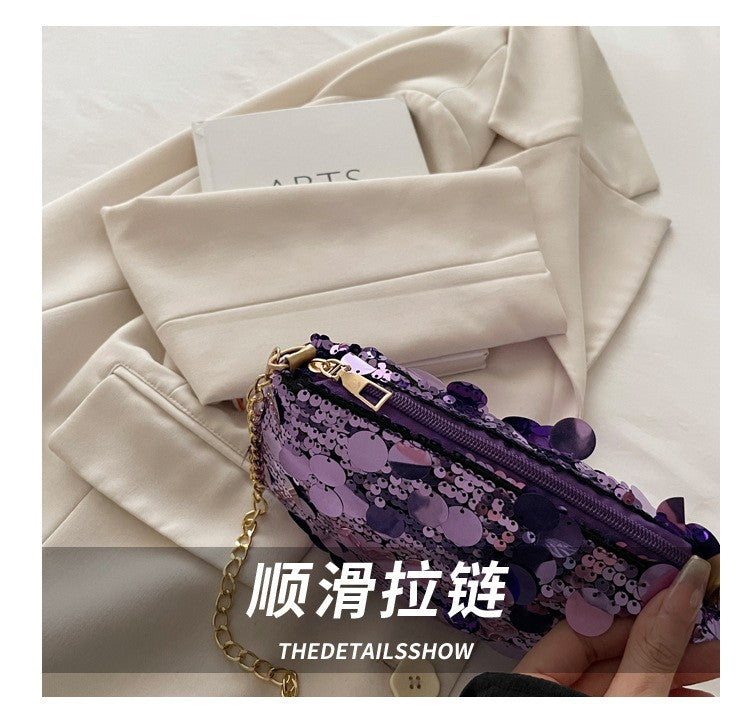 Sequin Evening Party Shoulder Bags for Women Lightweight Portable Ladies Chain Crossbody Bag Solid Color Casual Female Handbag