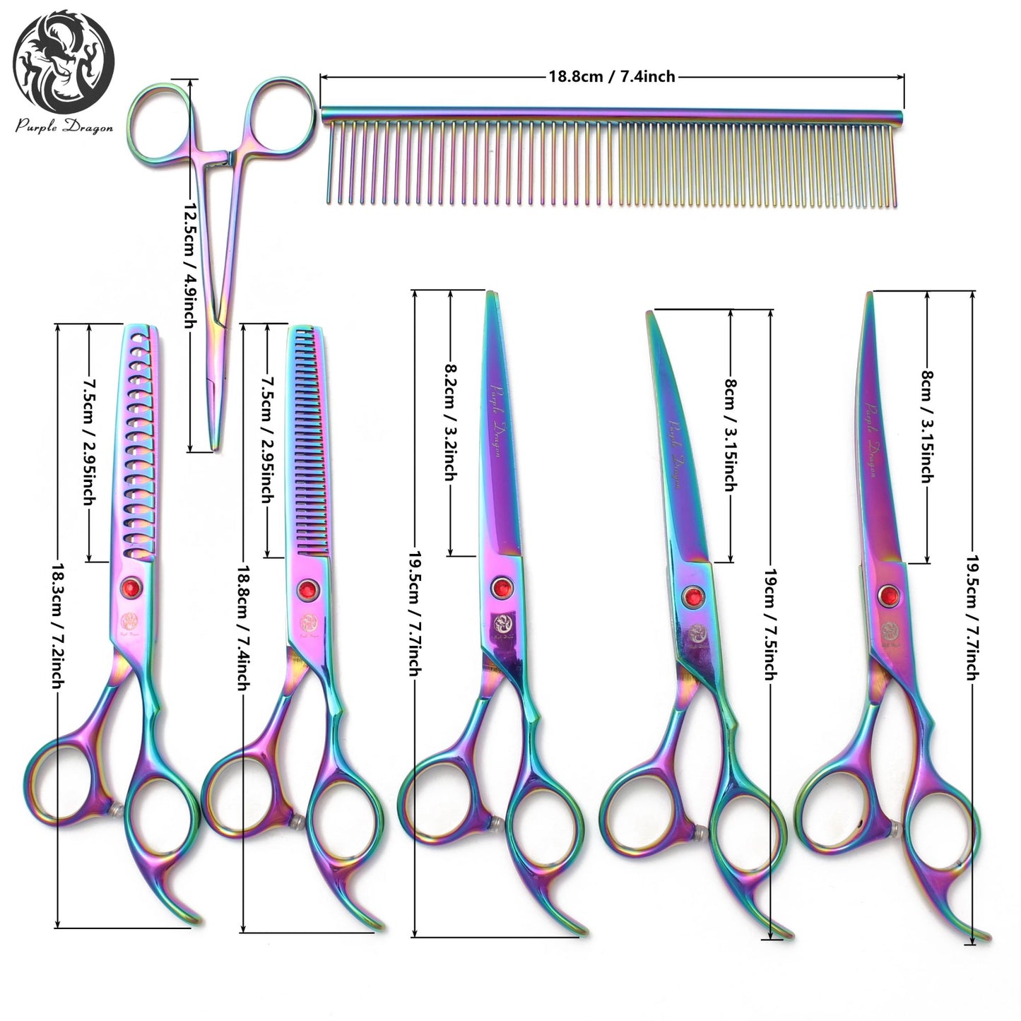Conjunto de Tesouras para Tosa de Animais de Estimação - Tosa Profissional para Cães e Gatos, Aço Inoxidável, Afiado, Multi-Peças, Cabo Ergonômico, Aparador Durável