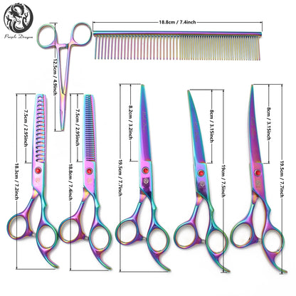 Conjunto de Tesouras para Tosa de Animais de Estimação - Tosa Profissional para Cães e Gatos, Aço Inoxidável, Afiado, Multi-Peças, Cabo Ergonômico, Aparador Durável