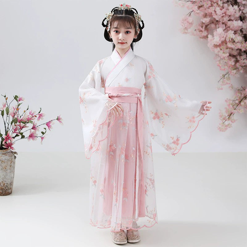 Fashion Girls Dresses Casual Outfit Long Sleeve Hanfu Girl Summer Children Clothes Princess Dress Baby Vestido Kids Tang Costume