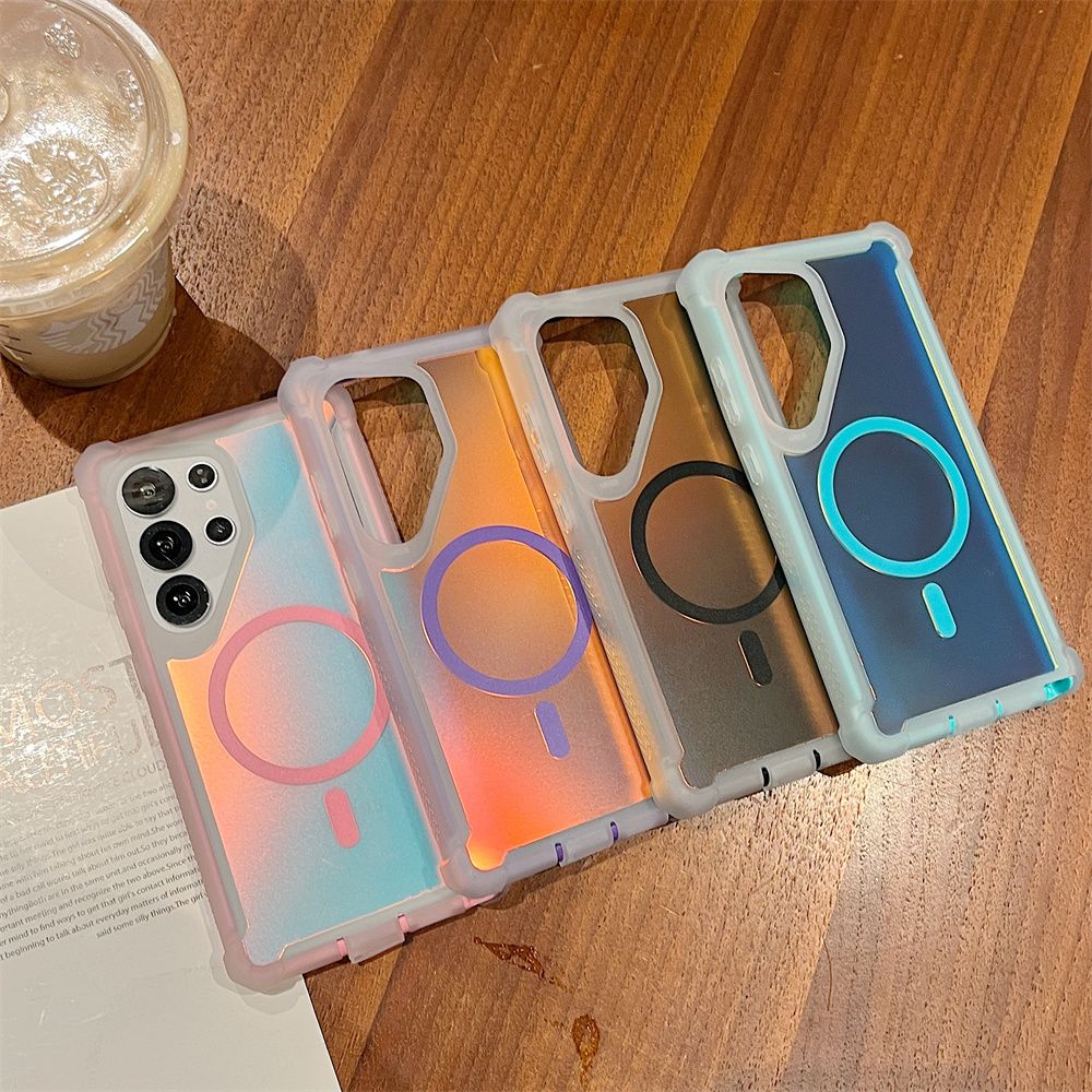 Capa Magnética de Luxo Anti-Choque que Muda de Cor para Samsung Galaxy S25Ultra S24 Plus, Armadura de Camada Dupla, Capa Protetora Magsafe