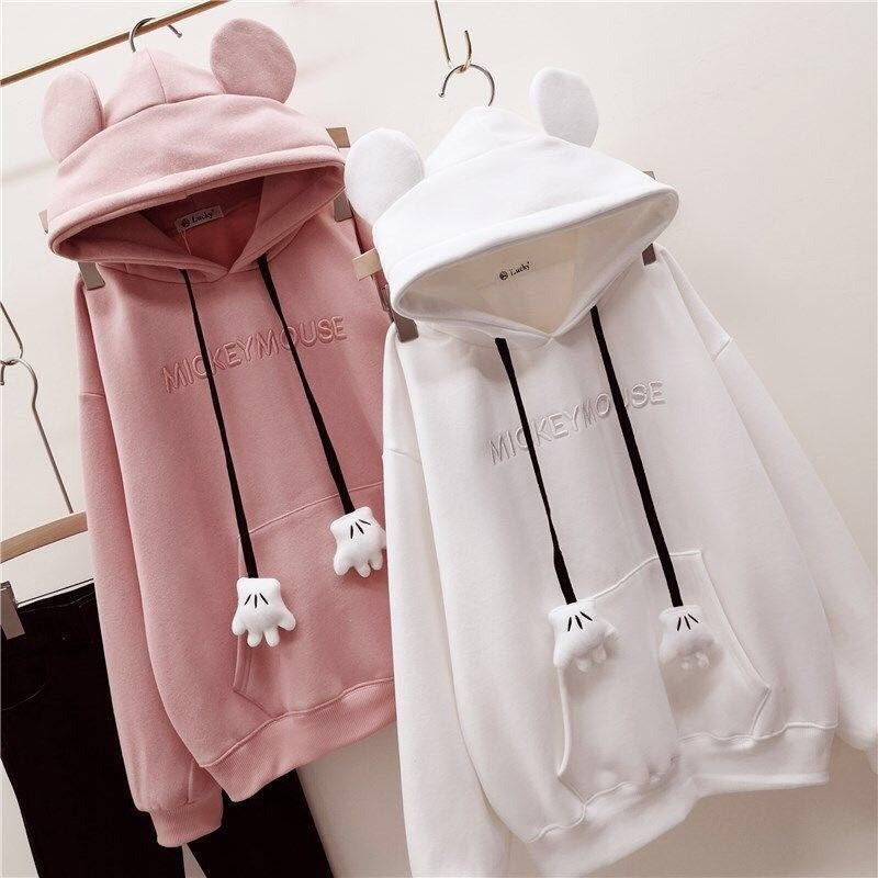 Disney Cartoon Mickey Mouse Cute Fleece Sweatshirt Autumn and Winter New Casual Warm Trend Fashion Student Hoodie Gift