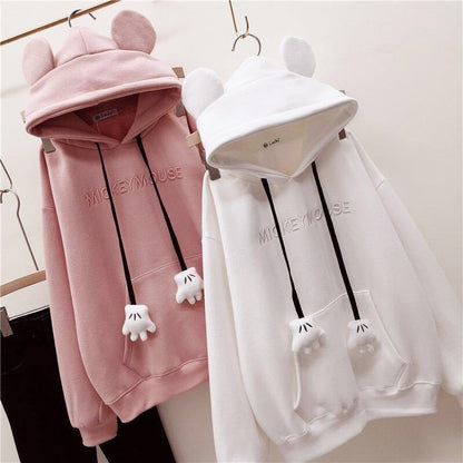 Disney Cartoon Mickey Mouse Cute Fleece Sweatshirt Autumn and Winter New Casual Warm Trend Fashion Student Hoodie Gift