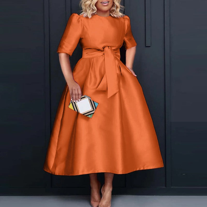VONDA Elegant Women Satin Short Sleeve Midi Dress 2024 Summer Vestidos Casual Be