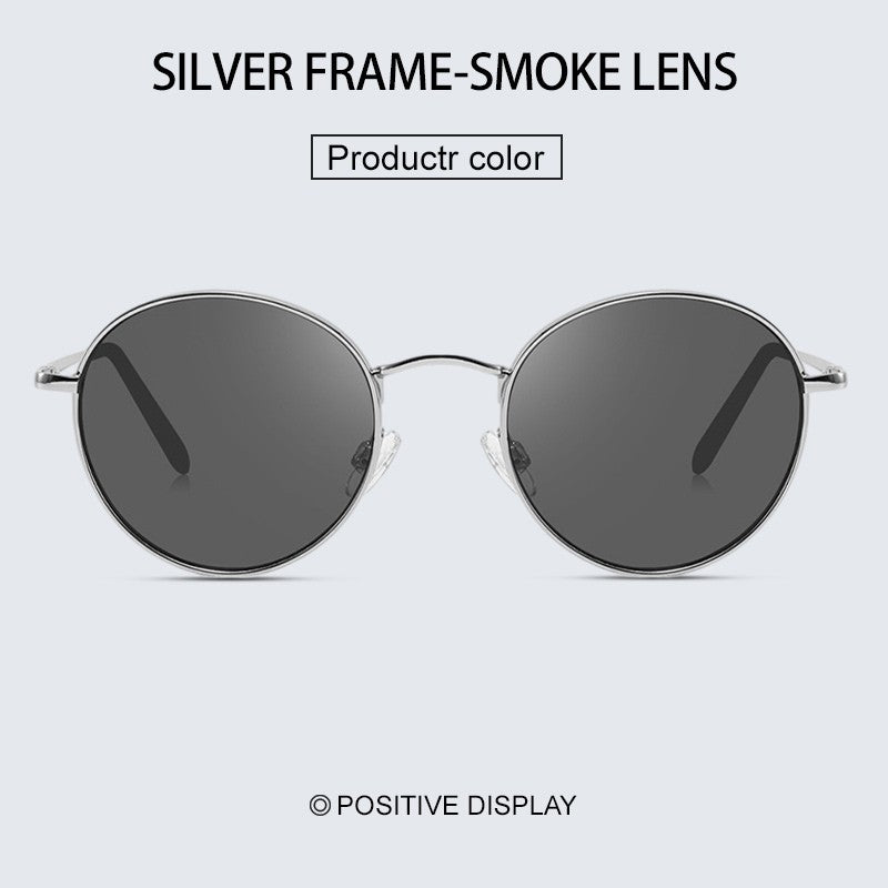 Óculos de Sol Femininos Modernos com Armação Redonda de Metal Polarizados de Grife da Moda UV400