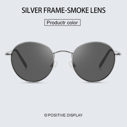 Óculos de Sol Femininos Modernos com Armação Redonda de Metal Polarizados de Grife da Moda UV400