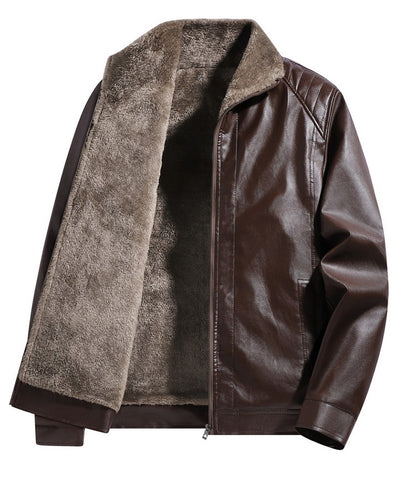 High-quality lapel and fleece leather jacket for men, fleece and thickened leather jacket for men, all-in-one fur dad coat