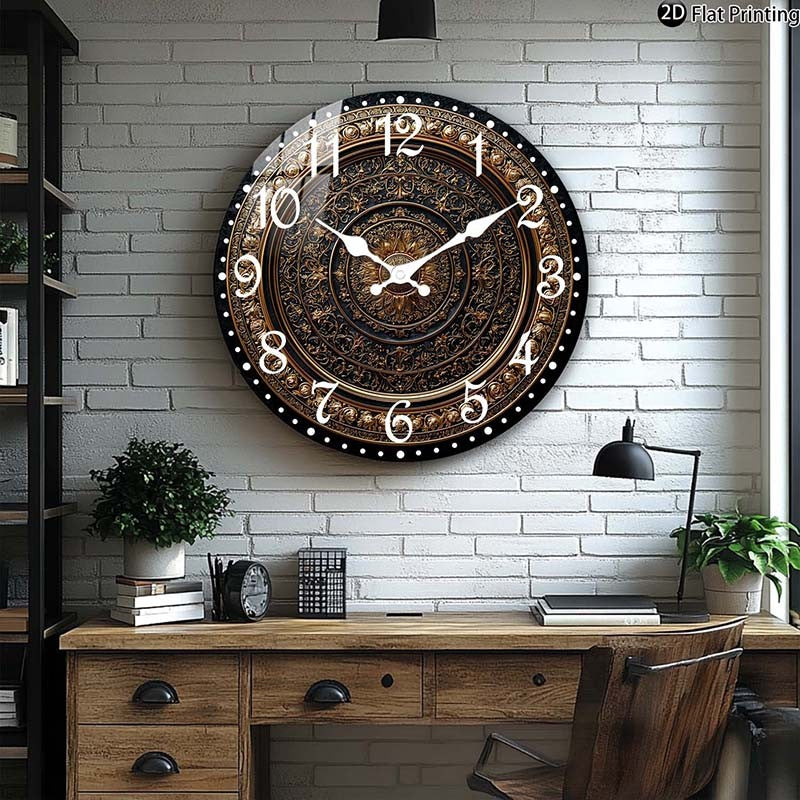 Wooden Silent Wall Clock nate gold wall clock intricate patterns Quartz Analog Clock Farmhouse,Office Idea Christmas Halloween