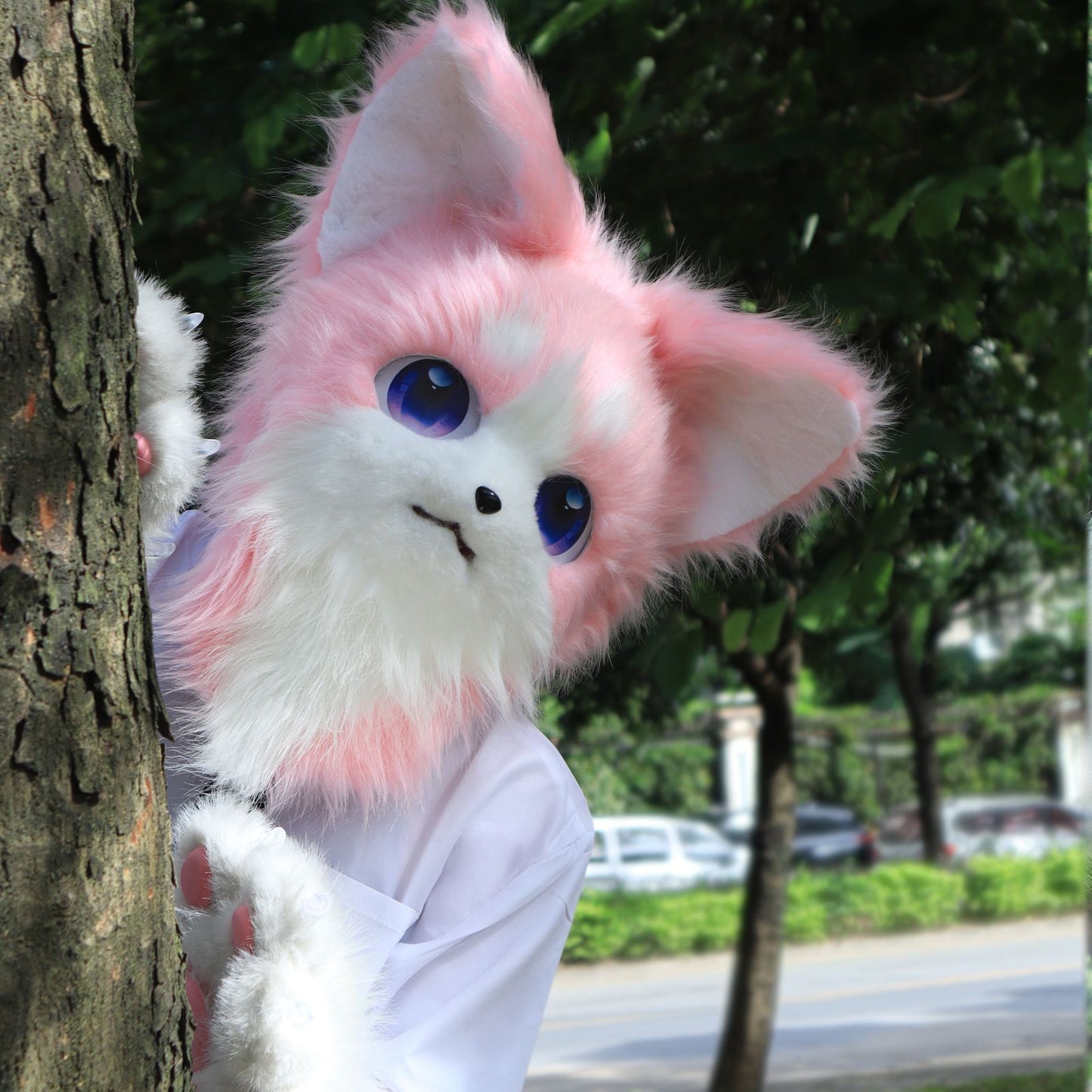 Animal Furry Fursuit Head Mask Plush Cat Fox Mask Costume Props for Halloween Cosplay Party
