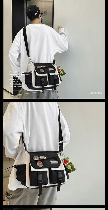 Japanese Simple Messenger Bag Student Nylon Waterproof Canvas Handbag Shoulder Crossbody Bags for Women Men Satchels Bolsas