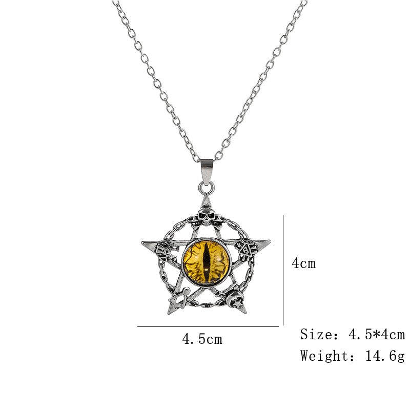 Colar com Pingente de Olho do Diabo em Formato de Pentagrama para Homens e Mulheres Joias Modernas Punk Retrô de Metal Não Ajustável de Gola Presentes