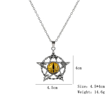 Pentagram shape Devil's Eye Pendant Necklace For Men And Women Punk Retro Non Adjustable Metal Collar Trending Jewelry Gifts