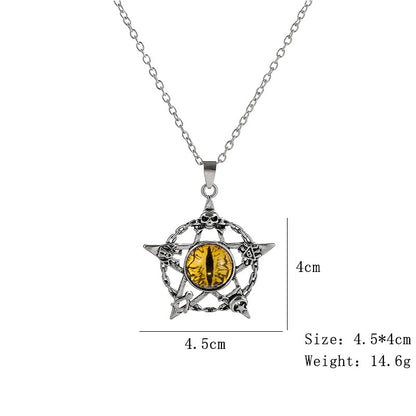 Colar com Pingente de Olho do Diabo em Formato de Pentagrama para Homens e Mulheres Joias Modernas Punk Retrô de Metal Não Ajustável de Gola Presentes