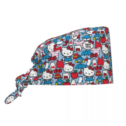 Custom Hello Kitty Medical Staff Scrubs Hat Women Men Cartoon Chara For Chef Hat Scrub Caps