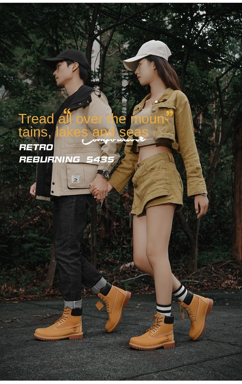 Boots Men High Top Boots High Quality Women Leather Shoes Fashion Outdoor Sneakers Men Lace Up Non-Slip Ankle Boots for Couple