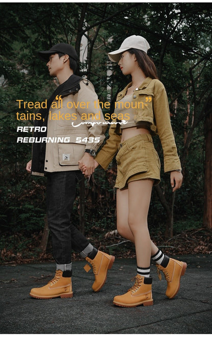 Boots Men High Top Boots High Quality Women Leather Shoes Fashion Outdoor Sneakers Men Lace Up Non-Slip Ankle Boots for Couple