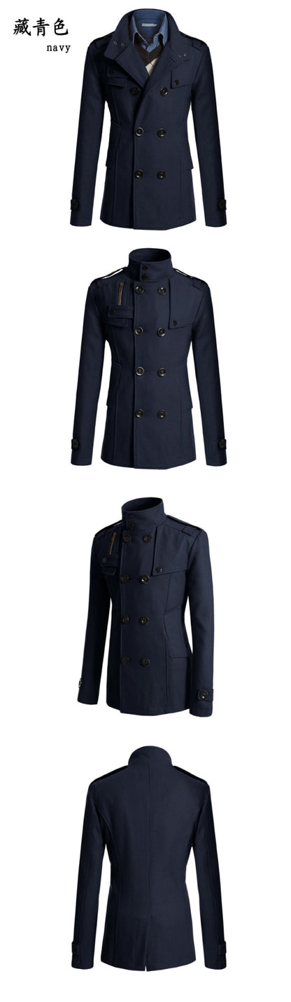 Men's Wool Blend Overcoat, Mid-Length Trench Coat Man, Autumn And Winter Mans Slim Fit Overcoat