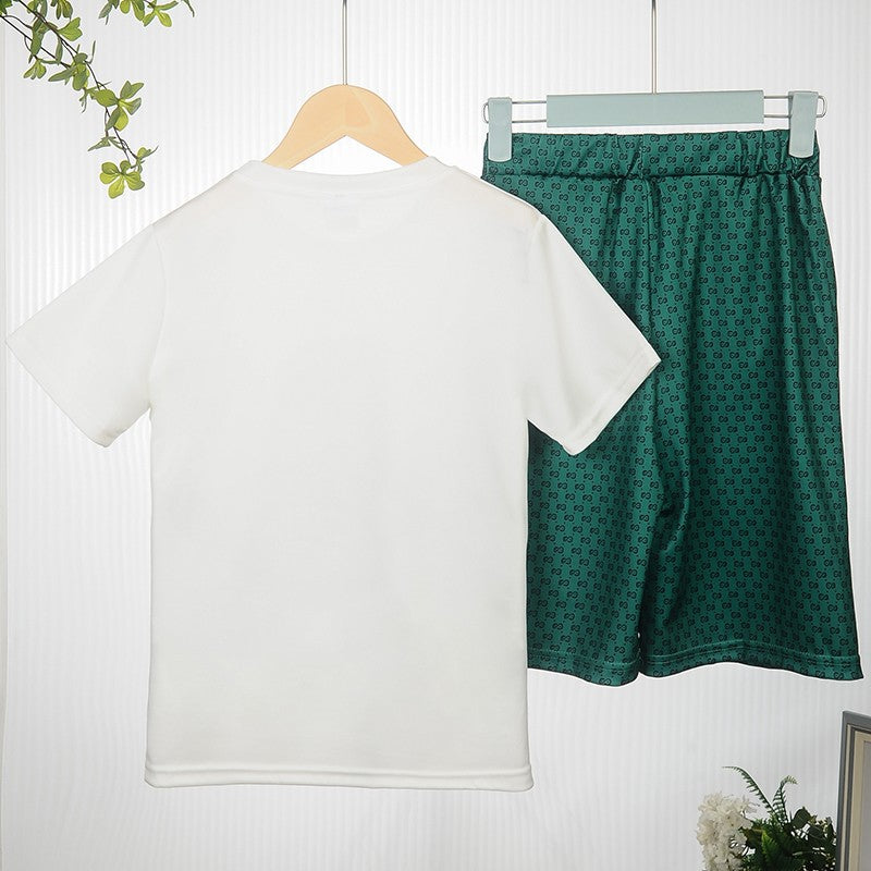 Conjunto de Roupa Infantil Menino Menina Camisetas e Shorts Estampados de Urso Cartoon 2 Peças Bebê Letra Impressa Top Calça Fato de Treino