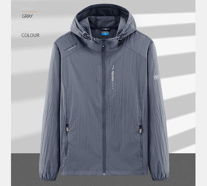 Summer Outdoor Quick Dry Sun-Protective Thin Jacket Men Hiking Fishing Cycling Hooded Gym Sport Windbreaker Ultra Light Coats