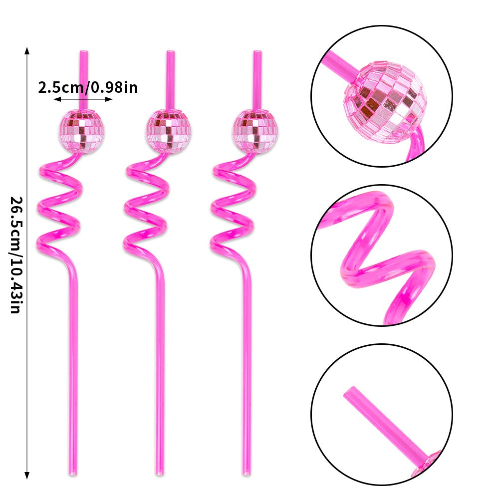 5pcs Glitter rose Red silver Mini Disco Ball Cowgirl Hat Straw 70s Disco Straws Party Decor Birthday Wedding Bachelorette party