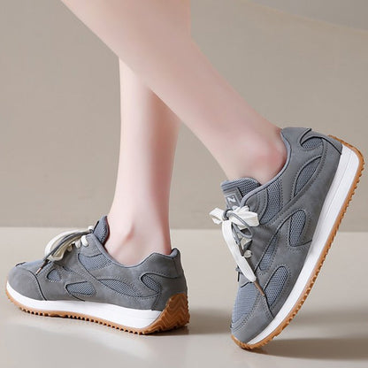 Gray Lace Up Sneakers for Women Breathable Mesh Sports Shoes Woman Autumn Winter Non Slip Soft Insole Vulcanize Shoes Mujer