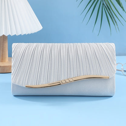 Luxury Pleated Ladies Evening Bag Candy Polyester Clutch Purses for Women Pearl Decorated Wedding Party and Messenger Bag