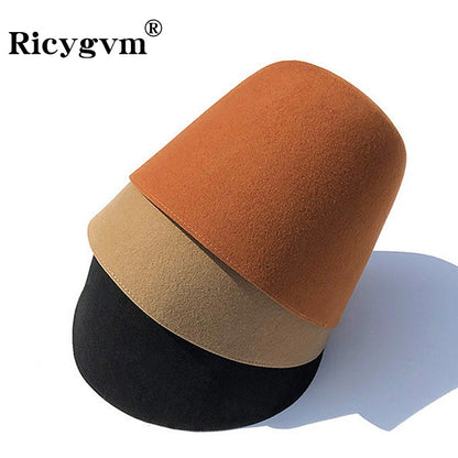 High Quality Wool Fisherman Hat Solid Color Bucket Hats Retro Bell-shaped Basin Cap For Woman Autumn Winter Warm Sun Visors Caps